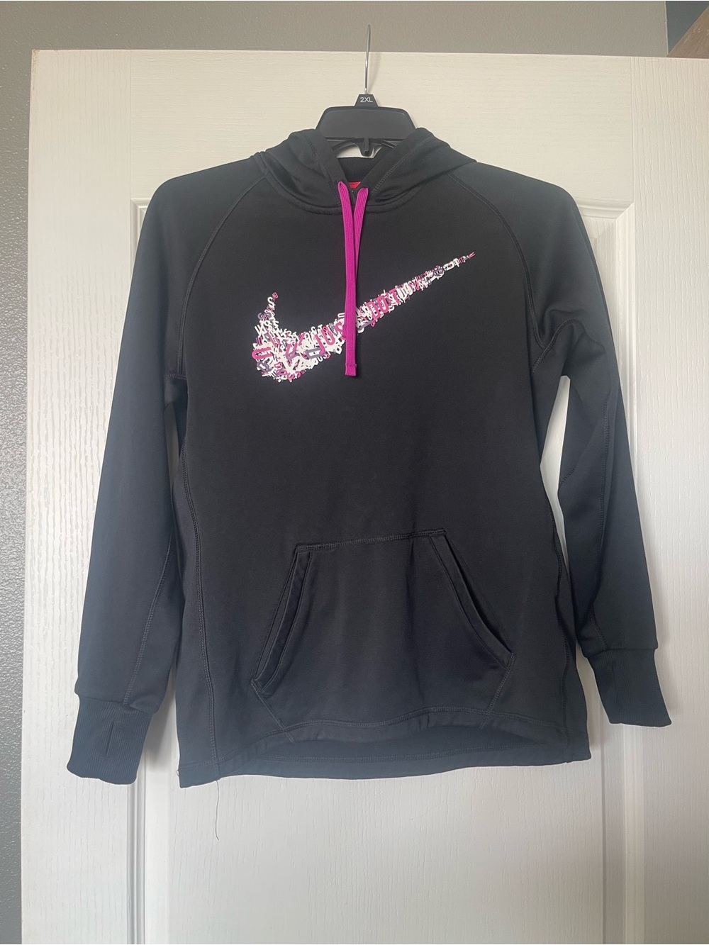 Nike Black Hoodie with Pink Drawstring and Pink Swoosh